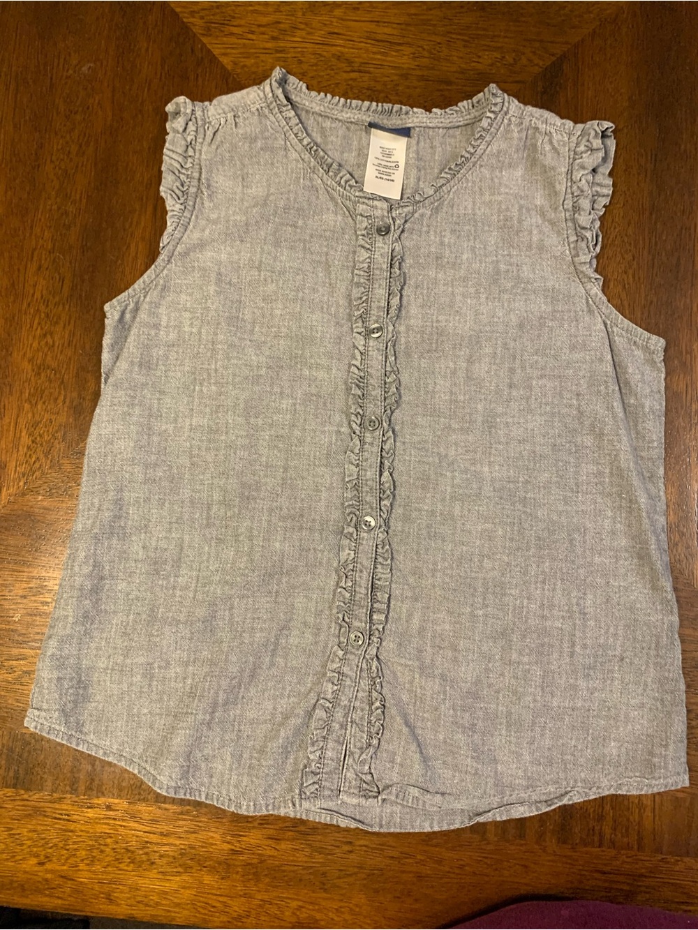 Basic Editions Sleeveless Ruffle Button-Down Top